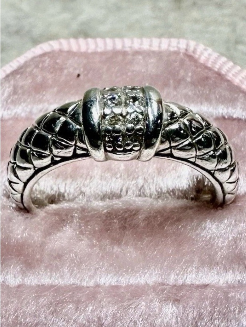 SCOTT KAY 925 SILVER QUILTED DIAMOND RING SIZE 7 #45